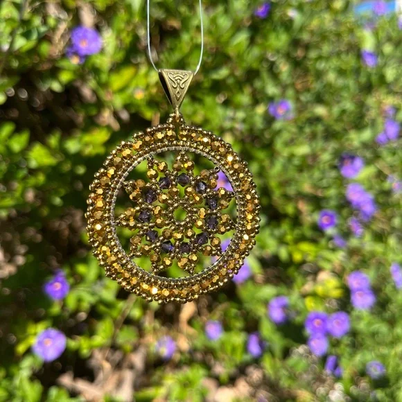 HAND CRAFTED Statement Pendant with Bronze Gold and Purple - Picture 4 of 11